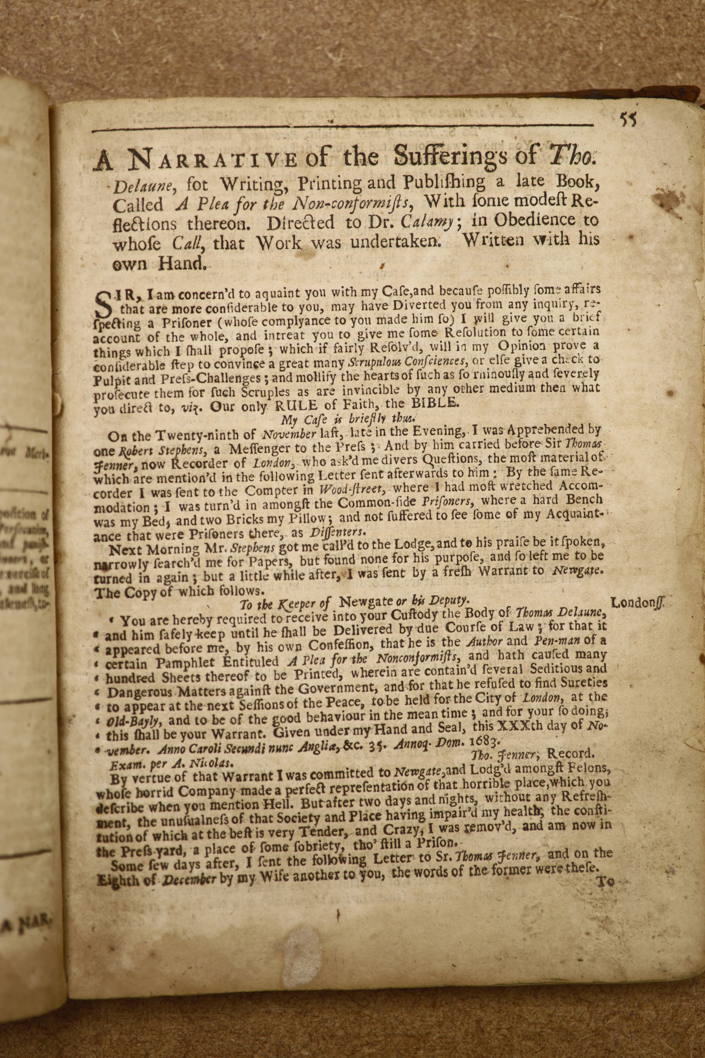 A leather bound volume of 17th / 18th century pamphlets, including a 1706 book on The Funeral Sermon of the late Mr Francis G......